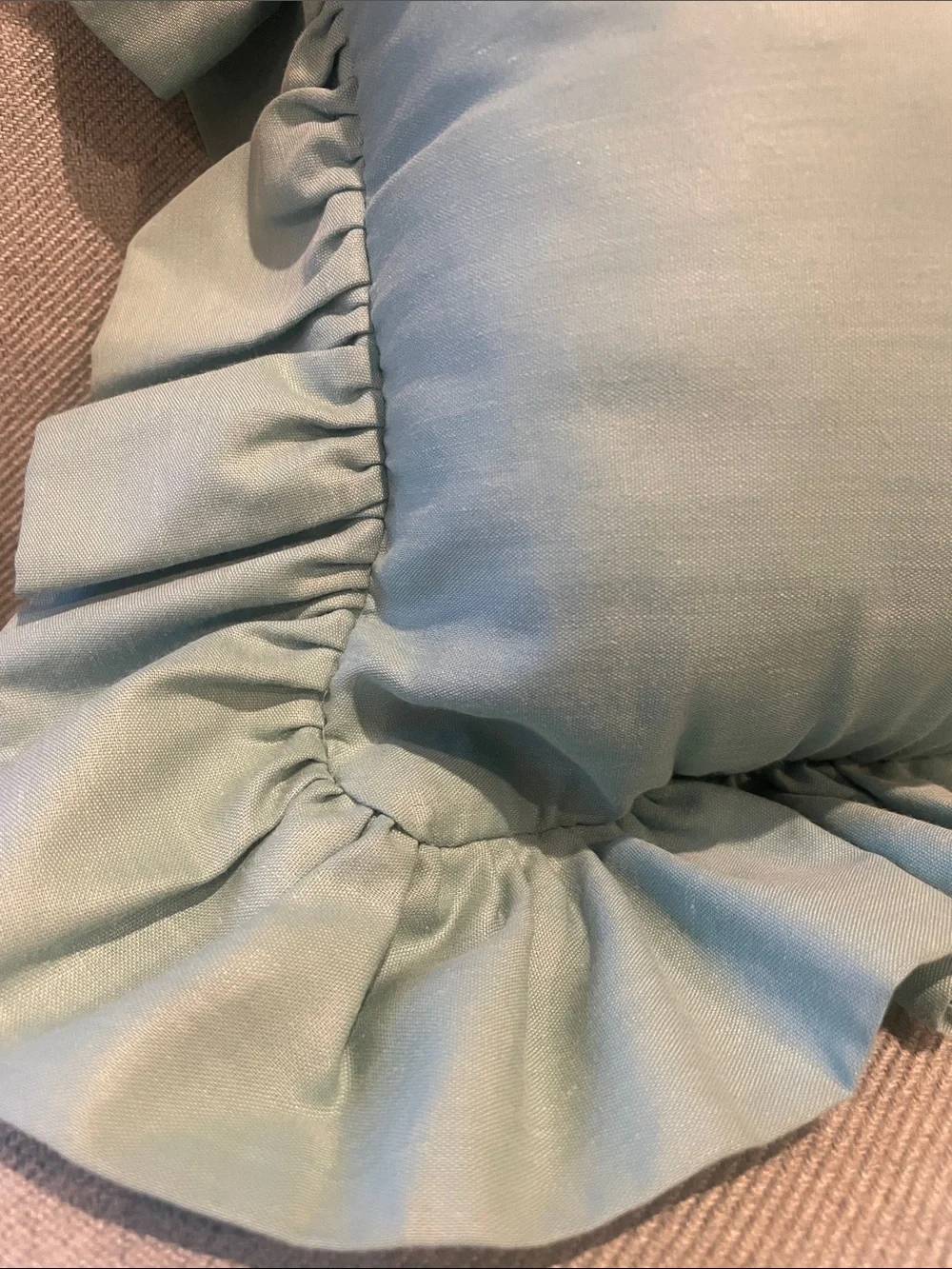 Pale green country style 80’s ruffled throw pillow